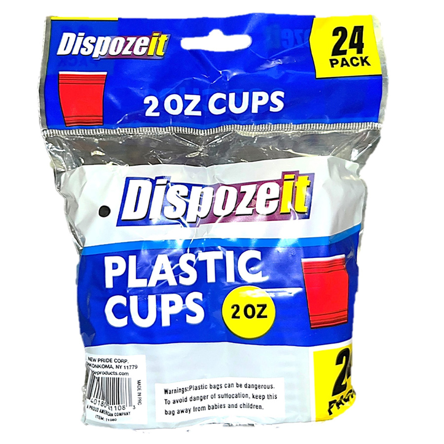 DISPOZEIT PLASTIC CUP 2 OZ / 2.5 G 24 CT RED & WHITE 2 TONE